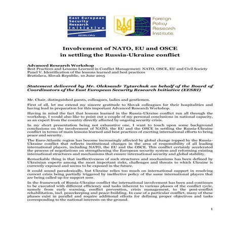 Involvement of NATO, EU and OSCE In Settling the Russia-Ukraine Conflict