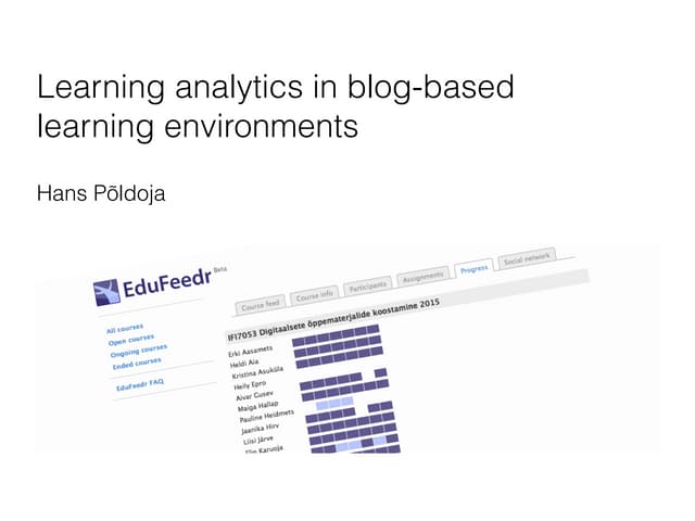 Learning analytics in blog-based learning environments