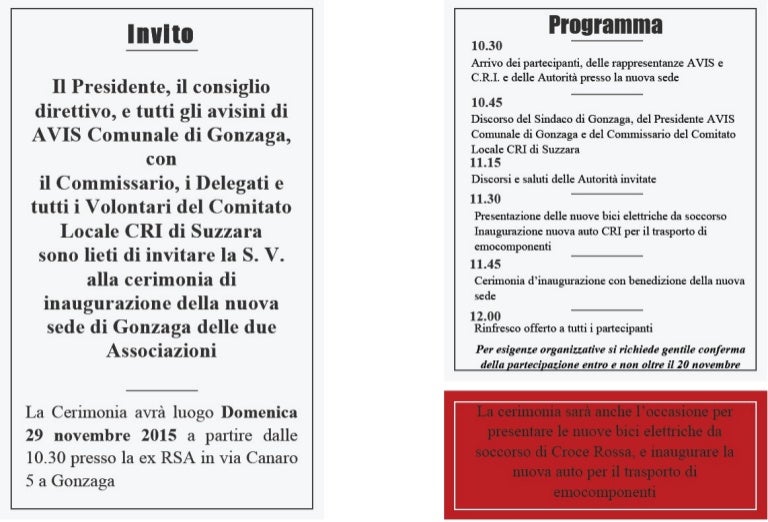 Programma della cerimonia di inaugurazione della nuova sede ...