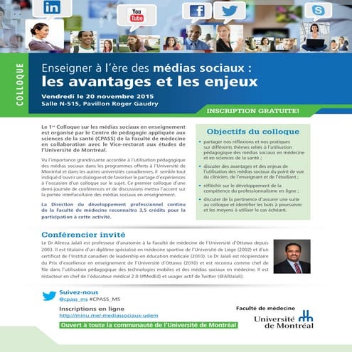 Programme du 1er Colloque sur les médias sociaux en enseignement de la Faculté de médecine de l'Université de Montréal