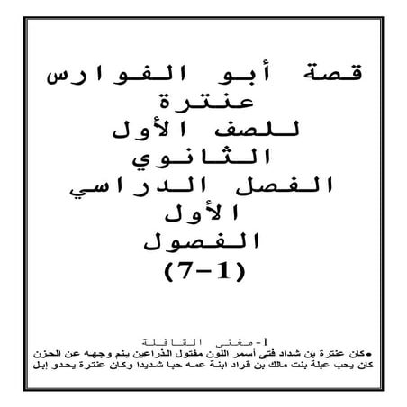 ملزمة رووعة  فى أبو الفوارس عنترة الأول الثانوى للاستاذ اسلام صلاح ترم أول2015