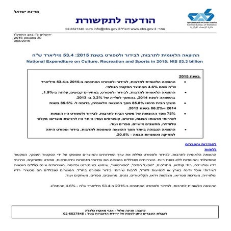 ההוצאה הלאומית לתרבות, לבידור ולספורט   2015