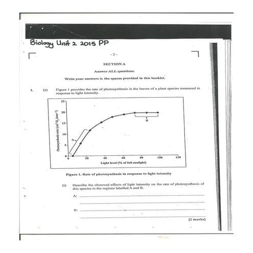 CAPE Biology Unit 2 Paper 2 2015