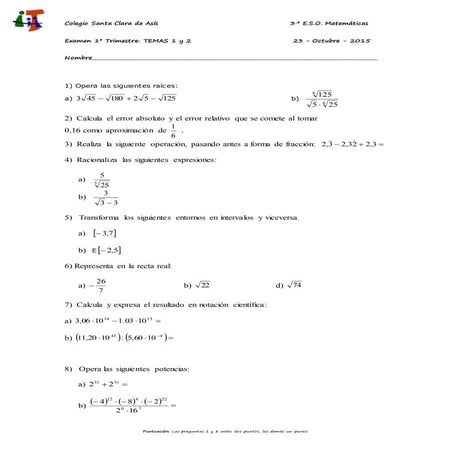 2015 2016. 3º eso examen temas 1 y2