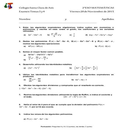 2015 2016. matemáticas 3ºeso temas 3 y 4