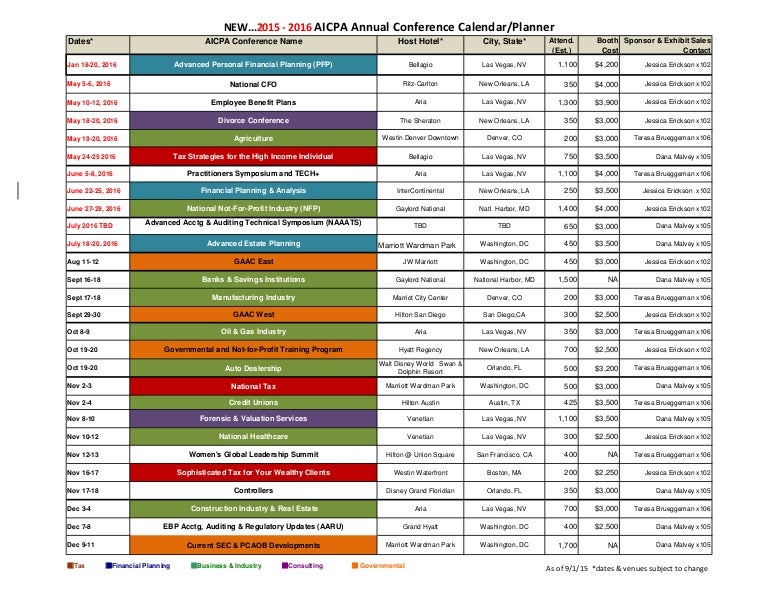 2015 2016 aicpa conference calendar as of 9115
