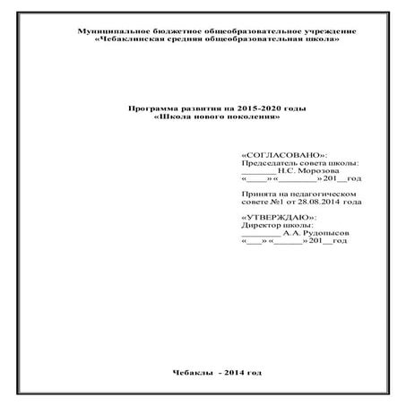 Программа развития МБОУ "Чебаклинская СОШ" на 2015-2020 годы