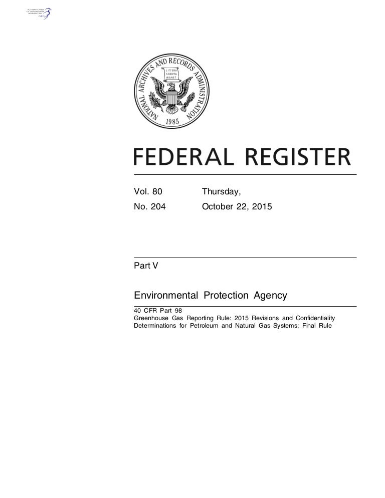 Federal Register Oct 22, 2015 EPA 40 CFR Part 98 Greenhouse Gas…