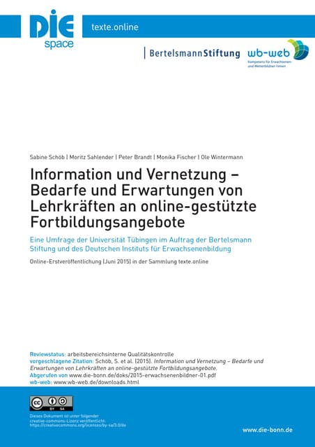 Bedarfe und Erwartungen von Lehrkräften an online-gestützte Fortbildungsangebote
