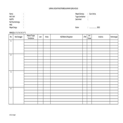 2015 form-jurnal-guru-kelas | DOCX