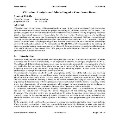 Vibration analysis and modelling of cantilever beam 