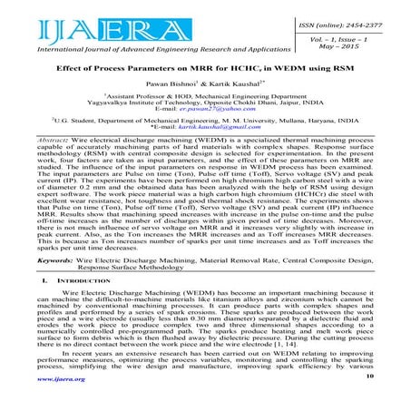 Effect of Process Parameters on MRR for HCHCr in WEDM using RSM methodology