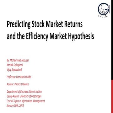 Predicting Stock Market Returns and the Efficiency Market Hypothesis 