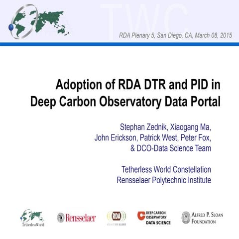 Adoption of RDA DTR and PID in Deep Carbon Observatory Data Portal