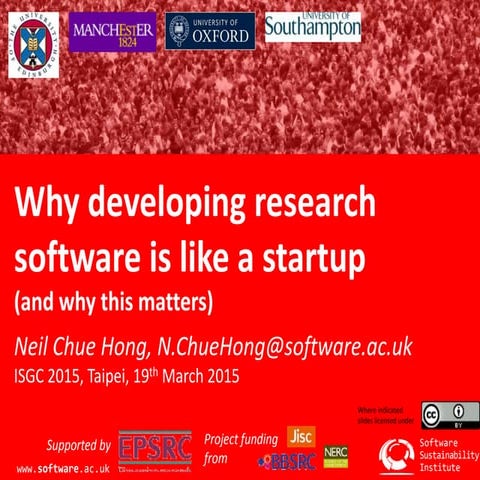 Why developing research software is like a startup (and why this matters)