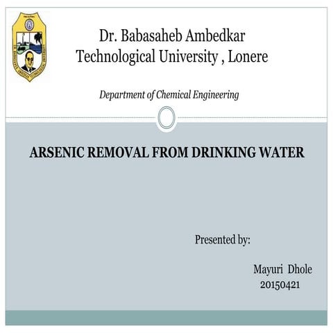 Arsenic removal from drinking water