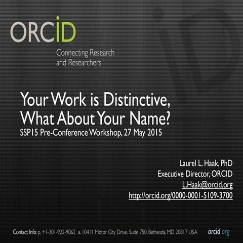 ORCID at SSP15 PreMeeting Workshop