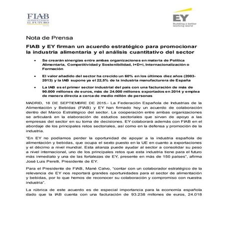 FIAB y EY firman un acuerdo estratégico