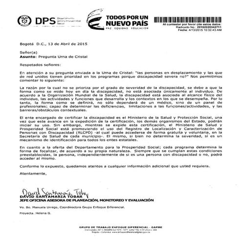 Respuesta Urna de Cristal radicado 20152010144612