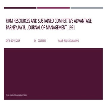 Firm Resources and Sustained Competitive Advantage