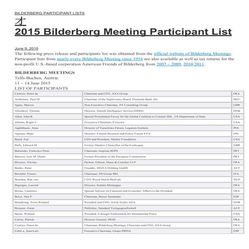 2015 bilderberg meeting participant list | PDF