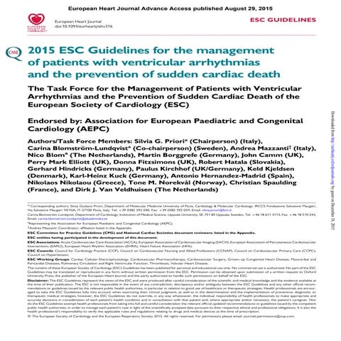 2015 ESC  guidelines for the  management of patients with ventricular arrhyth...
