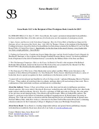 Savas Beatie LLC is the Recipient of Four Prestigious Book Awards for 2015