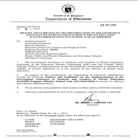 Guidelines on the Implementation of Government Assistance to Students and Tea...