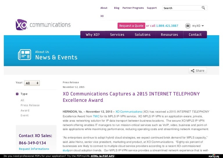 XO Communications Captures a 2015 Telephony Excellence Award