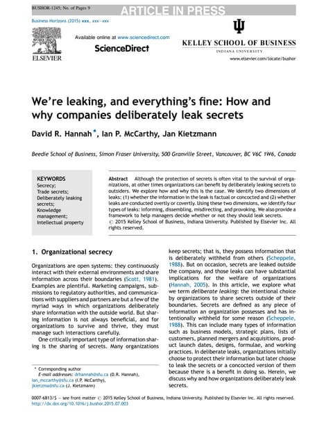 We’re leaking, and everything’s fine: How and why companies deliberately leak secrets