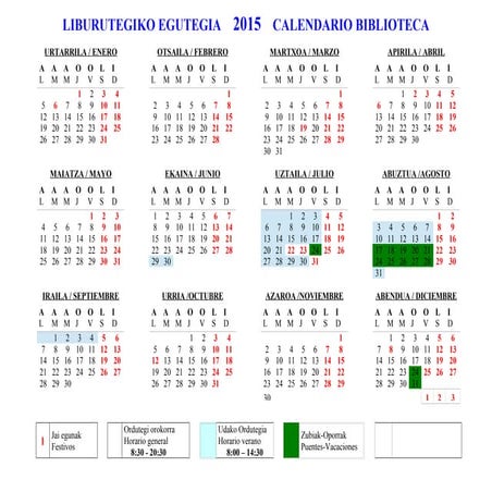 2015 - liburutegiko egutegia
