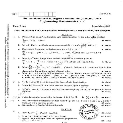 4th Semester Mechanical Engineering  (June/July-2015) Question Papers