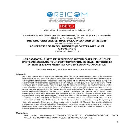 Les Big Data, pistes de réflexions historiques, éthiques et épistémologiques pour l'approbation sociale:  retours et attentes d'expériemntations en learning analytics