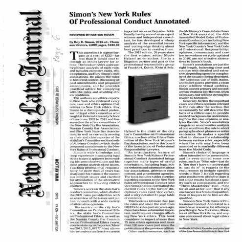 Nathan Rosen's book review in New York Law Journal, September 28, 2015 on Sim...