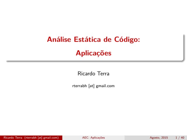 Análise Estática de Código: Aplicações