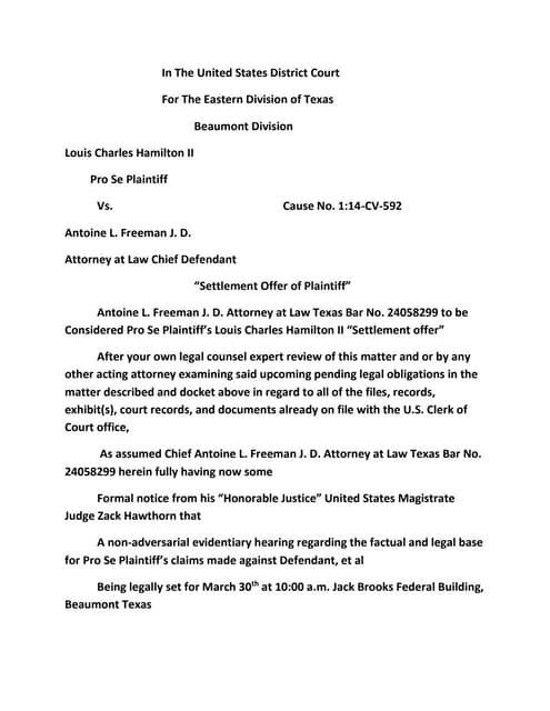 Chief Defendant Antoine L. Freeman J. D. "Attorney at Law" Considered Pro Se ...