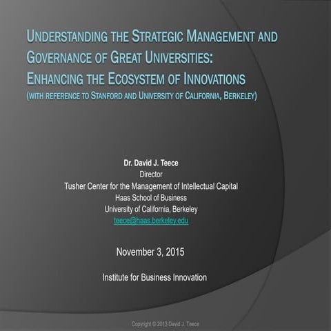 Strategic Management and Governance of Great Universities