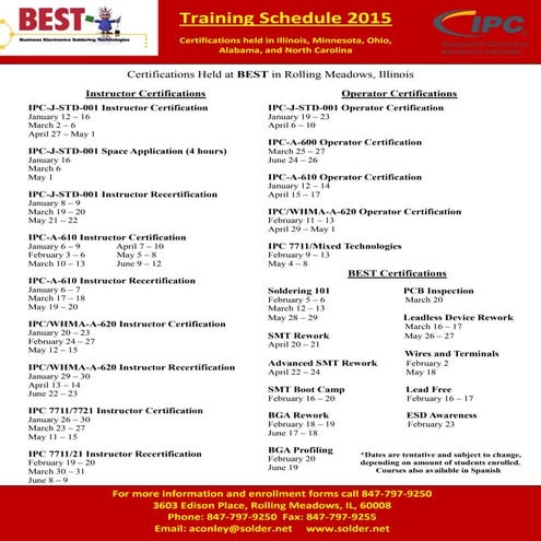 IPC Certification and Training Schedule 2015 at BEST, Inc