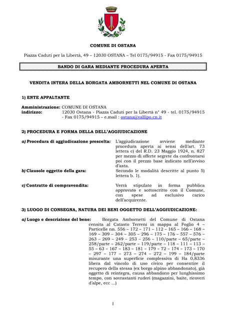Bando acquisto Amburnetto - Ostana