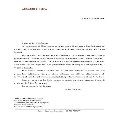 Appello all'Arcivescovo di Agrigento Card. Montenegro