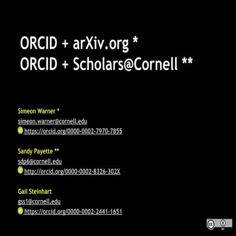 ORCID identifiers in research workflows - arXiv & Cornell University (G. Stei...
