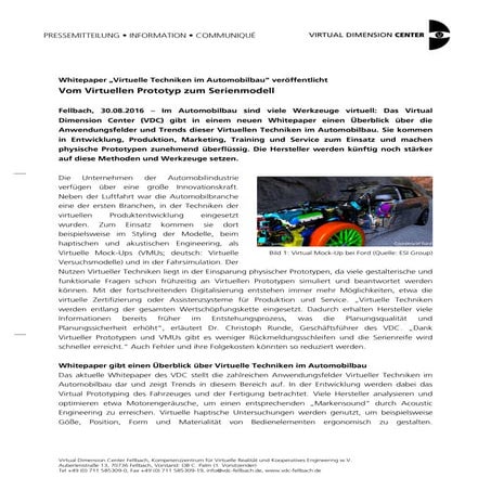 2016-08 PM VDC veröffentlicht Whitepaper Virtuelle Techniken im Automobilbau