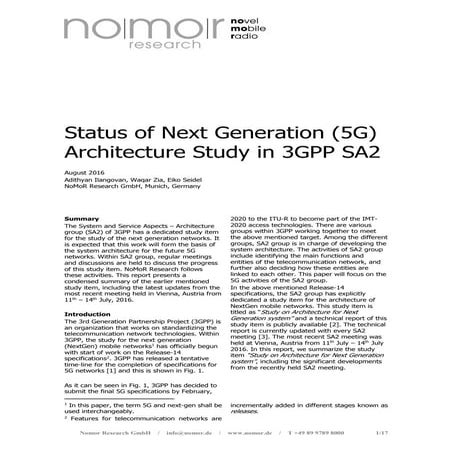3GPP Newsletter: Status 5G Architecture Study in 3GPP SA2