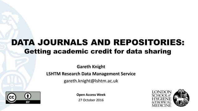 Data Journals and repositories: Getting academic credit for data sharing