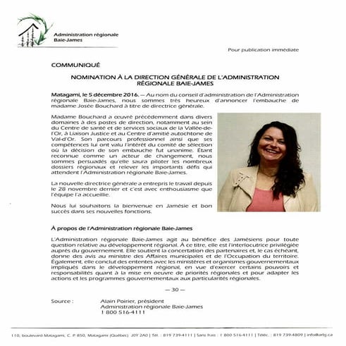 Nomination à la direction générale de l'ARBJ