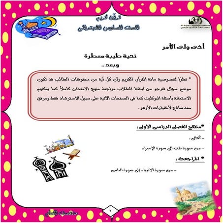 مراجعة القرآن الكريم للصف السادس الإبتدائي الآزهري