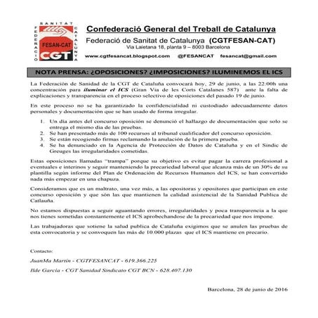 2016.06.29 CAST CGT FESANCAT - CONCENTRACIÓN ILUMINEMOS EL  ICS