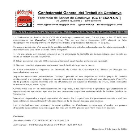 2016.06.29 CAT CGT FESANCAT - CONCENTRACIÓ ILUMINEM  L'ICS
