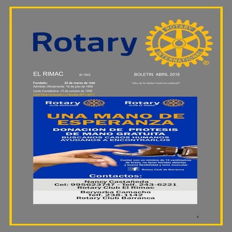 Rotary Club El Rimac - Boletín Abril 2016