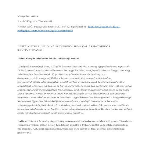 Az első Digitális Témahétről - Veszprémi Attila, Új Pedagógiai Szemle - részlet